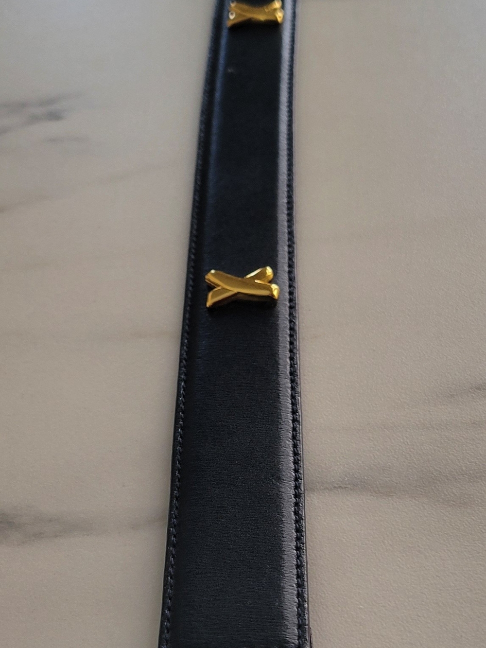 Vintage 80s 90s Paloma Picasso Multi Kiss X Studded Leather Belt Navy M 75 - Picture 3 of 12